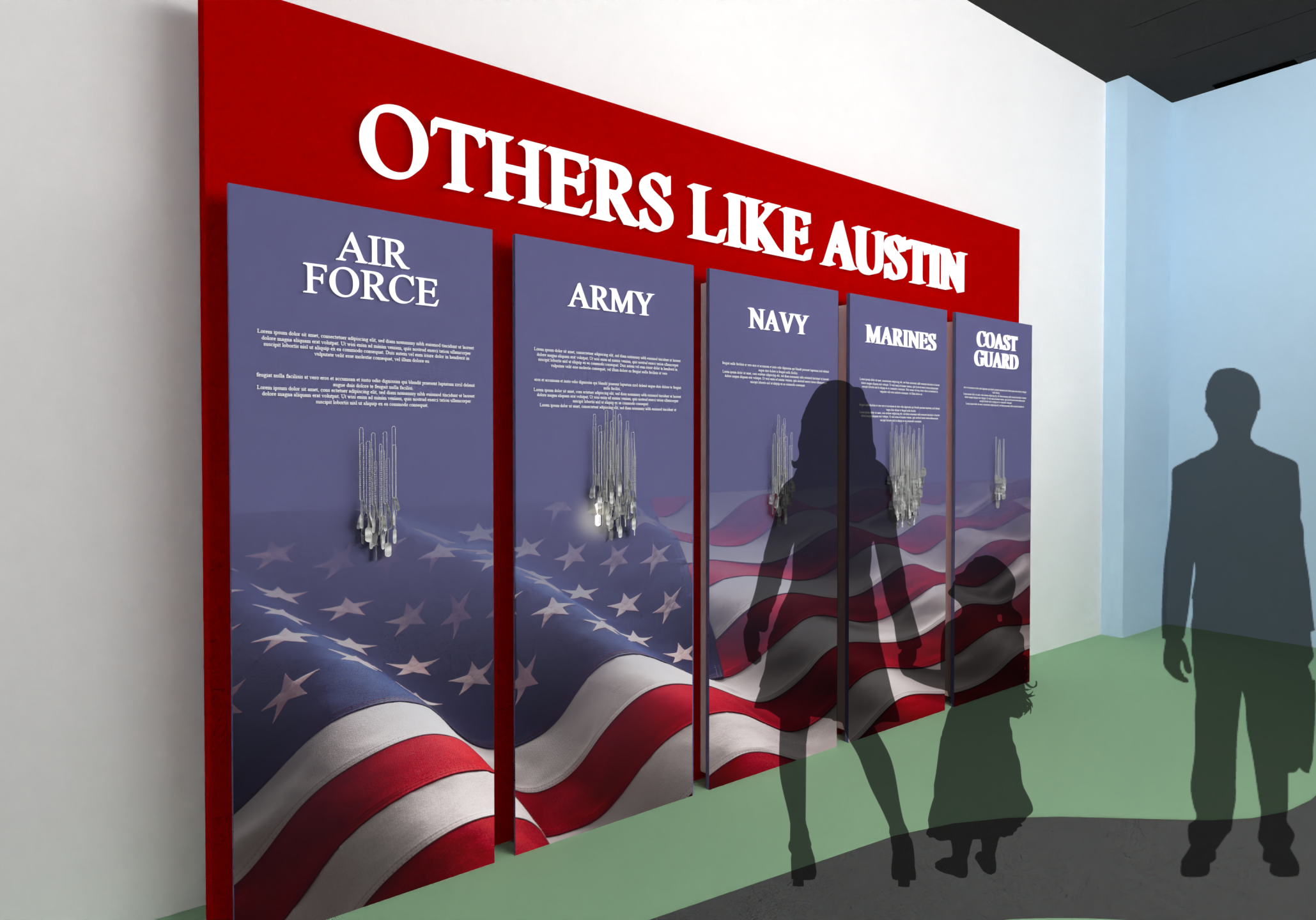 Dog tag wall with graduated veterans