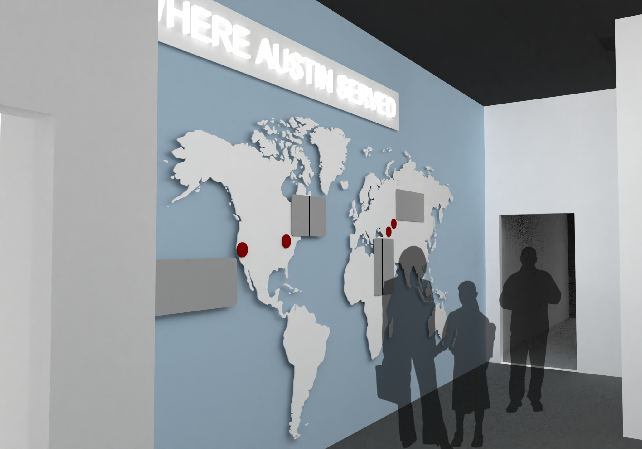 Intro to Austin where Austin served map wall